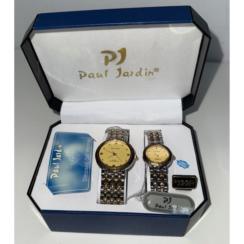 Paul Jardin His And Hers Watch Set Gold Diamond Cut Mens Womens Need Batteries